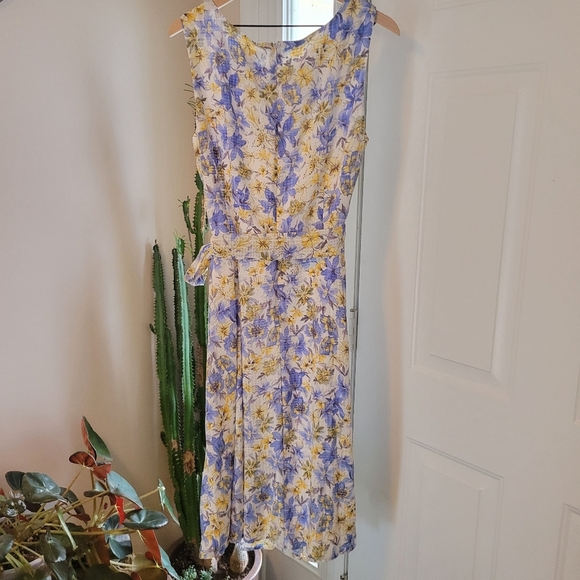 NWT R & K Blue Watercolor Floral Sleeveless Spring/Summer Dress, Size 16 - Picture 8 of 11